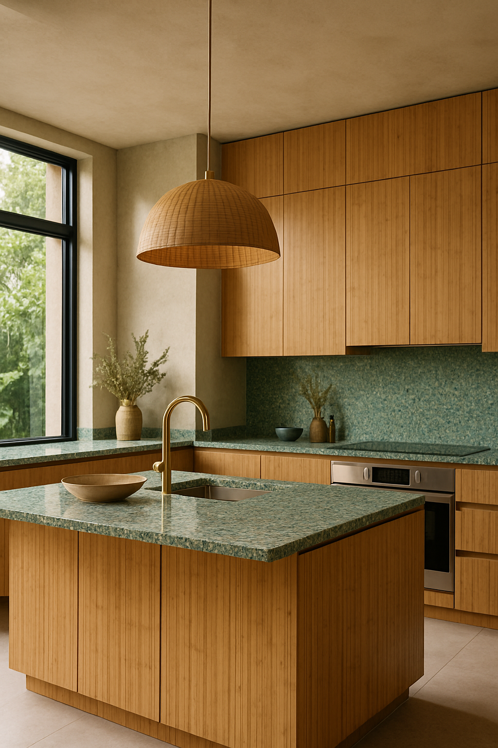 Moderne Küche mit nachhaltigen Materialien und viel Tageslicht