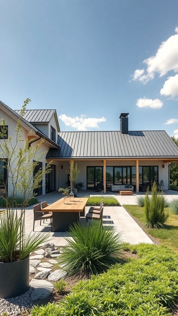 Modernes Bauernhaus mit nachhaltigen Materialien und einladendem Außenbereich