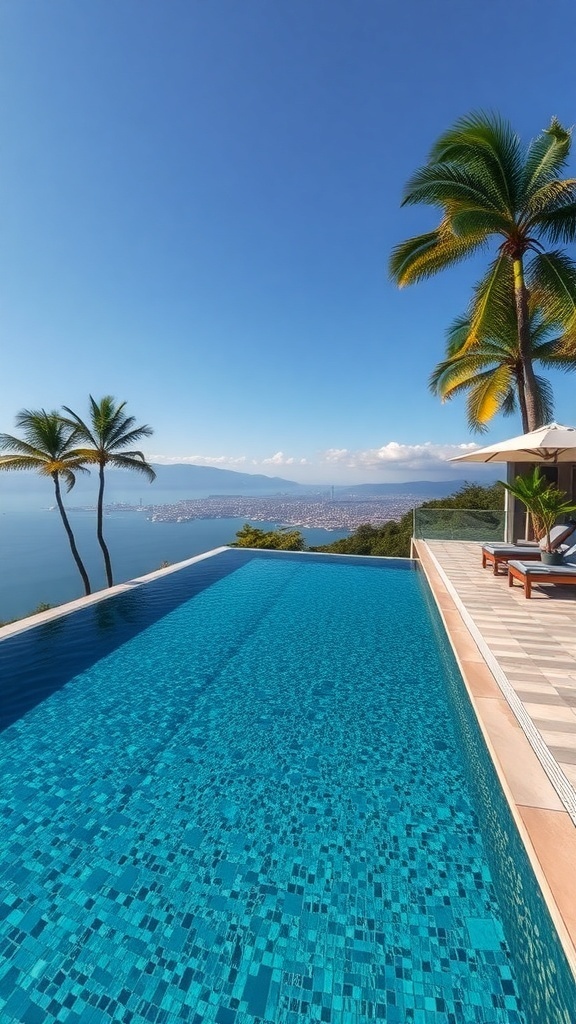 Infinity-Pool mit Blick auf die Berge und Palmen