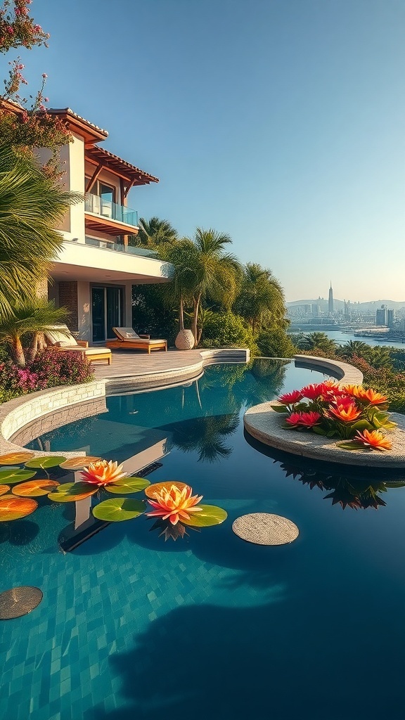 Ein schöner Naturpool mit Seerosen und umgebender Vegetation