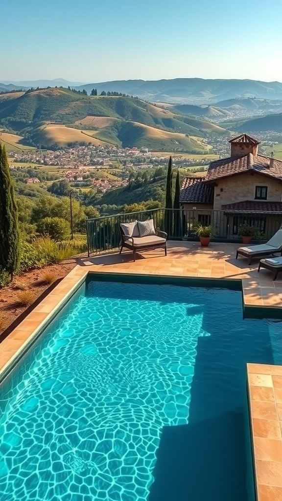 Natürlicher Pool in der Toskana mit Blick auf die Hügel und Weinberge