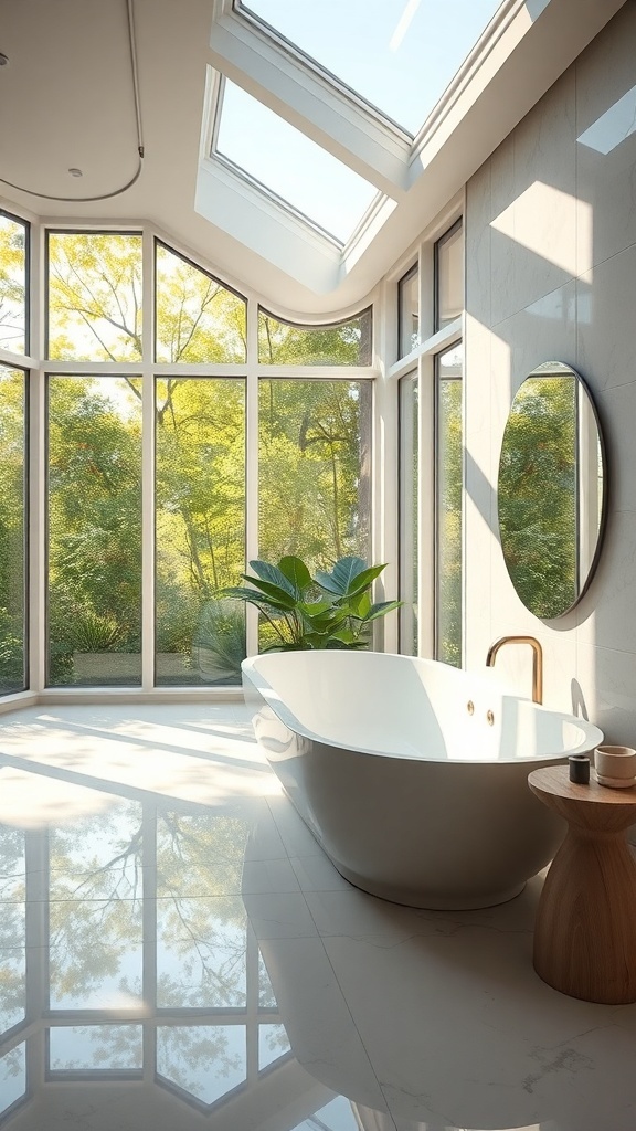 Bright bathroom with large windows and modern sink design