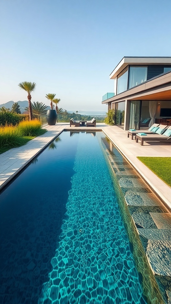 Moderner Naturpool mit klaren Wasser und stilvollem Design in einem Garten