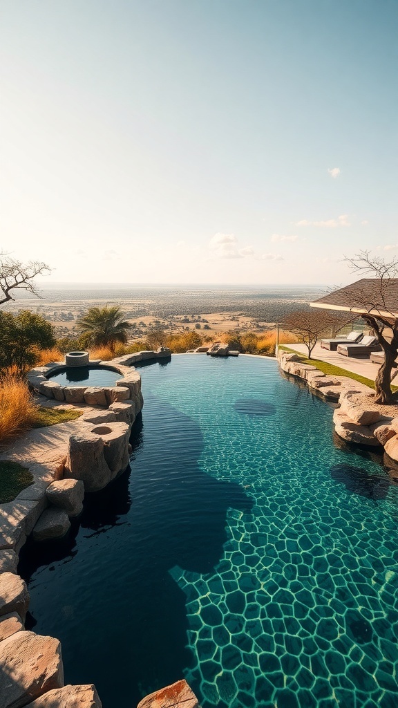 Naturpool in der Savanne Afrikas mit Blick auf die Landschaft