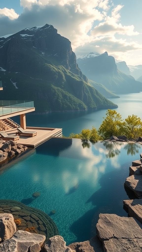 Naturpool mit Blick auf Fjorde und Berge
