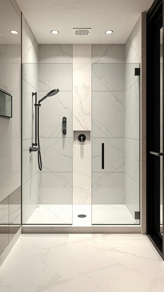 Moderne Walk-In-Dusche mit Natursteinverkleidung