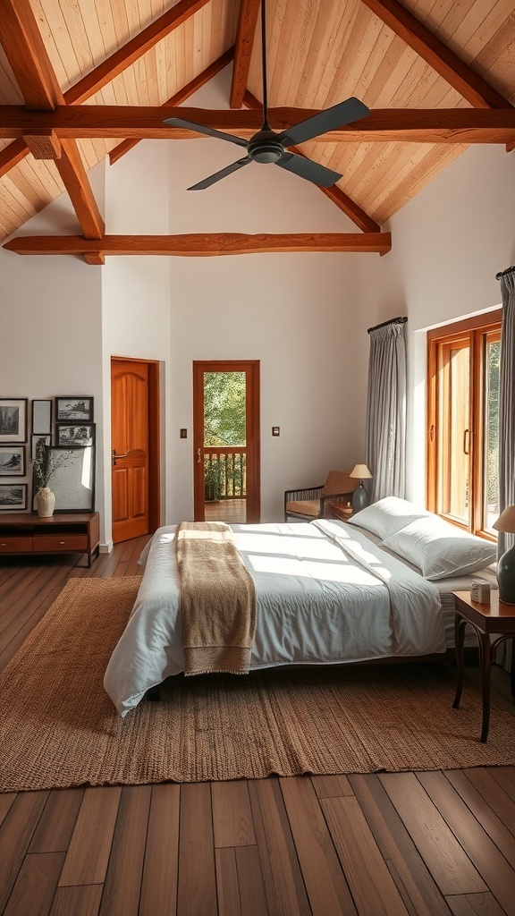 Luxuriöses Zen-inspiriertes Schlafzimmer mit großen Fenstern und minimalistischem Design