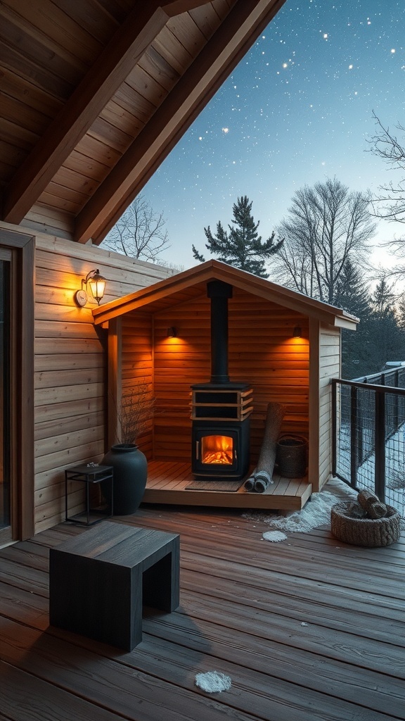 Outdoor-Sauna mit Holzfeuer und gemütlicher Atmosphäre