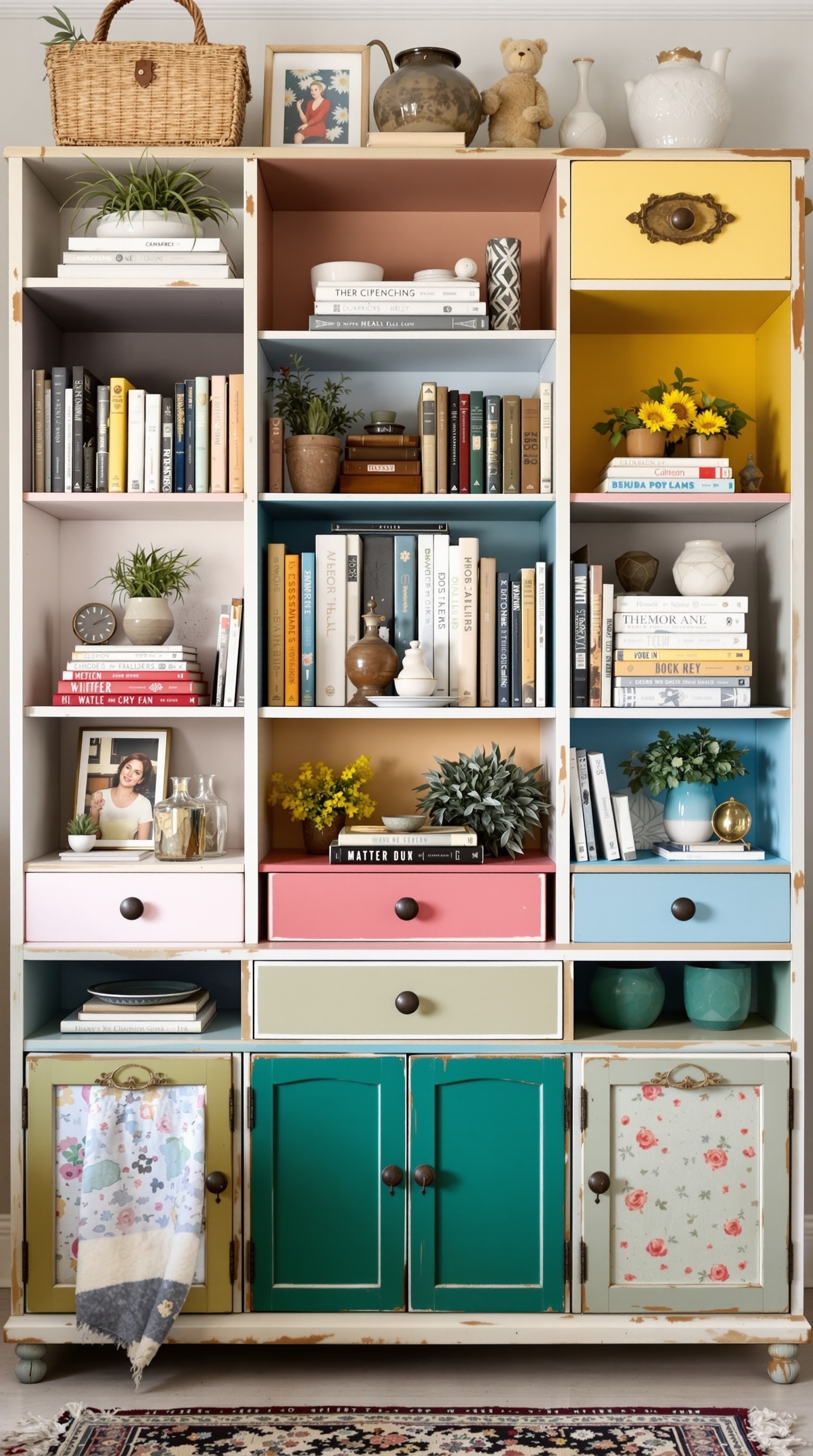 Ein stilvolles Wohnzimmer mit einem Bücherregal aus Holz, das eine Vielzahl von bunten Büchern zeigt, umgeben von gemütlichen Sesseln und einem Tisch.