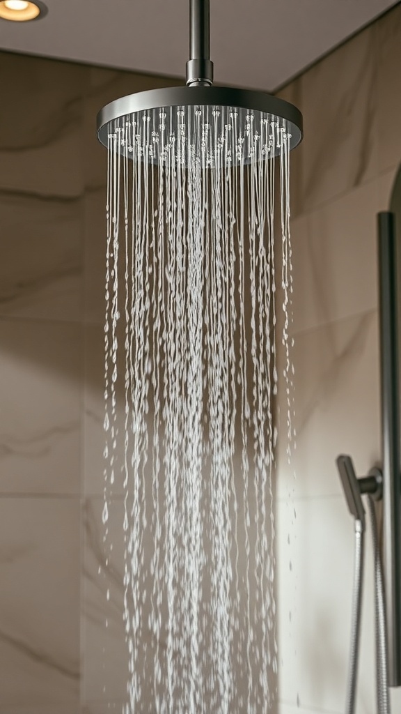Luxuriöses Badezimmer mit Regendusche und freistehender Badewanne