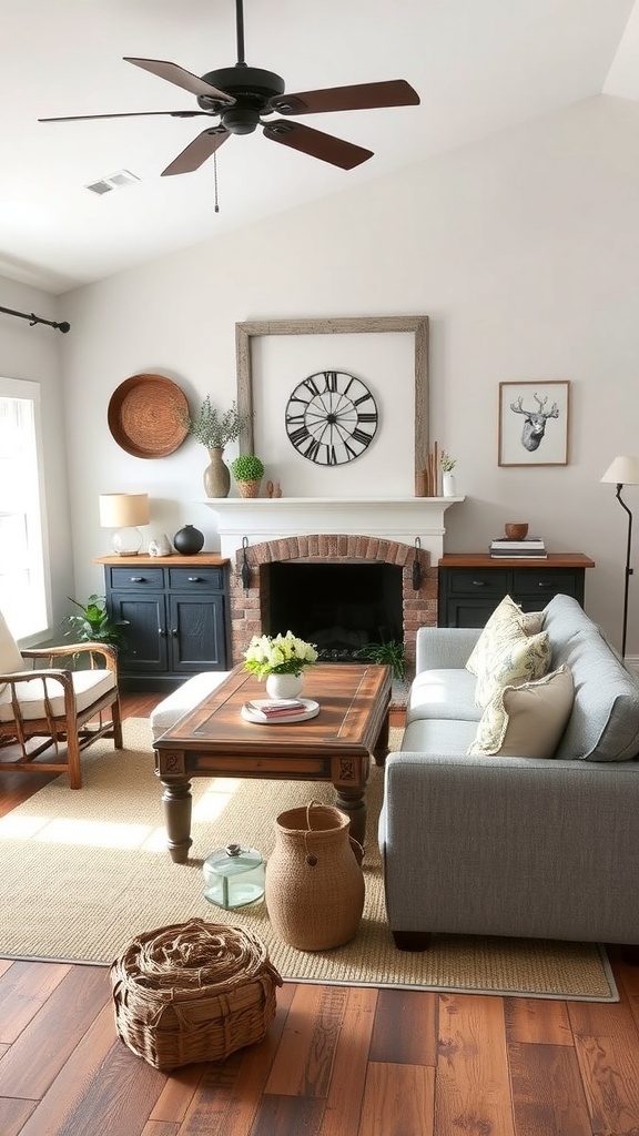 Cozy living room with rustic furniture and farmhouse decor
