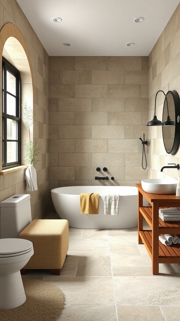 A rustic flagstone patio surrounded by greenery, showcasing natural stone textures.