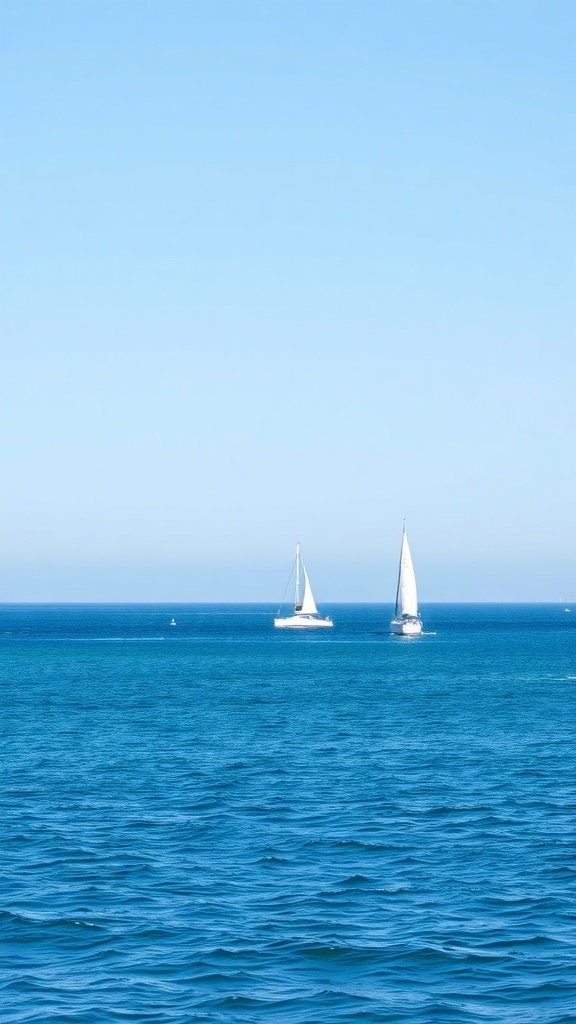 Two sailboats on calm blue waters under a clear sky