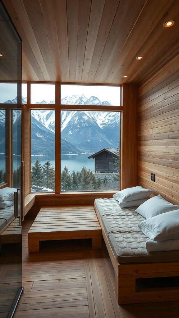 Sauna mit Panoramablick auf Berge und See
