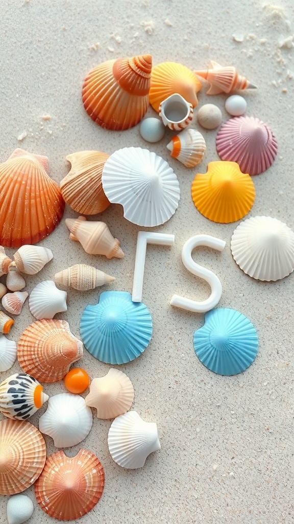A collection of colorful seashells on sandy beach