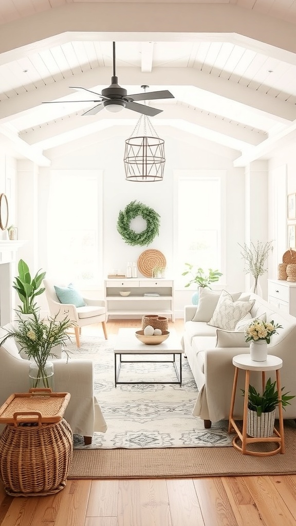 Cozy farmhouse living room with seasonal decor elements