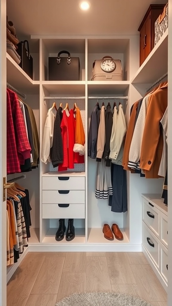 A well-organized walk-in closet with seasonal wardrobe storage solutions.