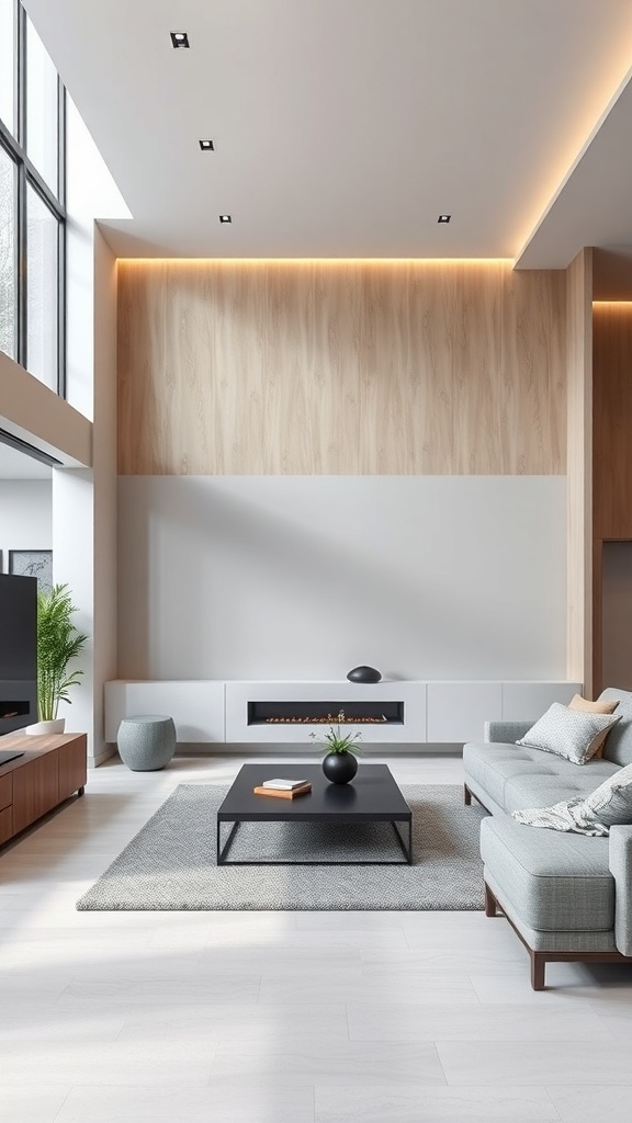 Modernes Wohnzimmer mit minimalistischer Einrichtung und viel Licht
