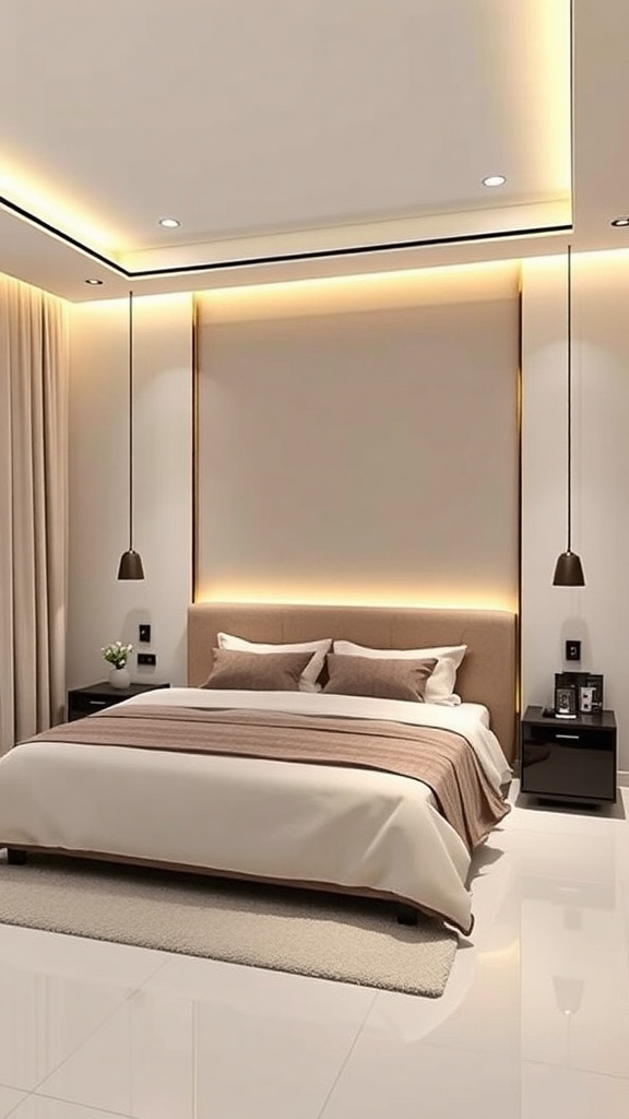 Modern bedroom with smart lighting and sleek design