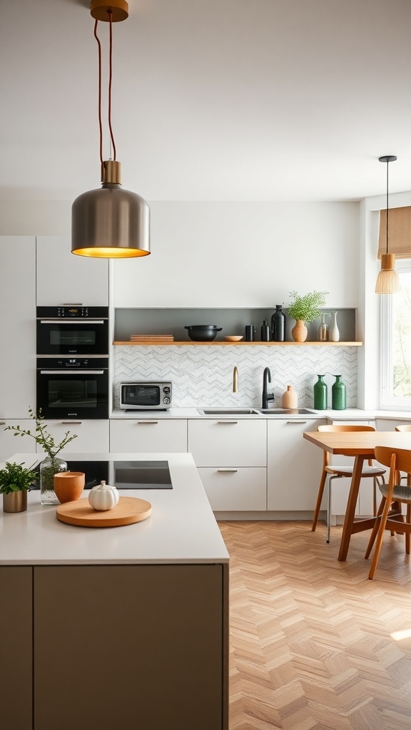 Modern Scandinavian kitchen with smart technology integration, featuring sleek design and minimalistic aesthetics.