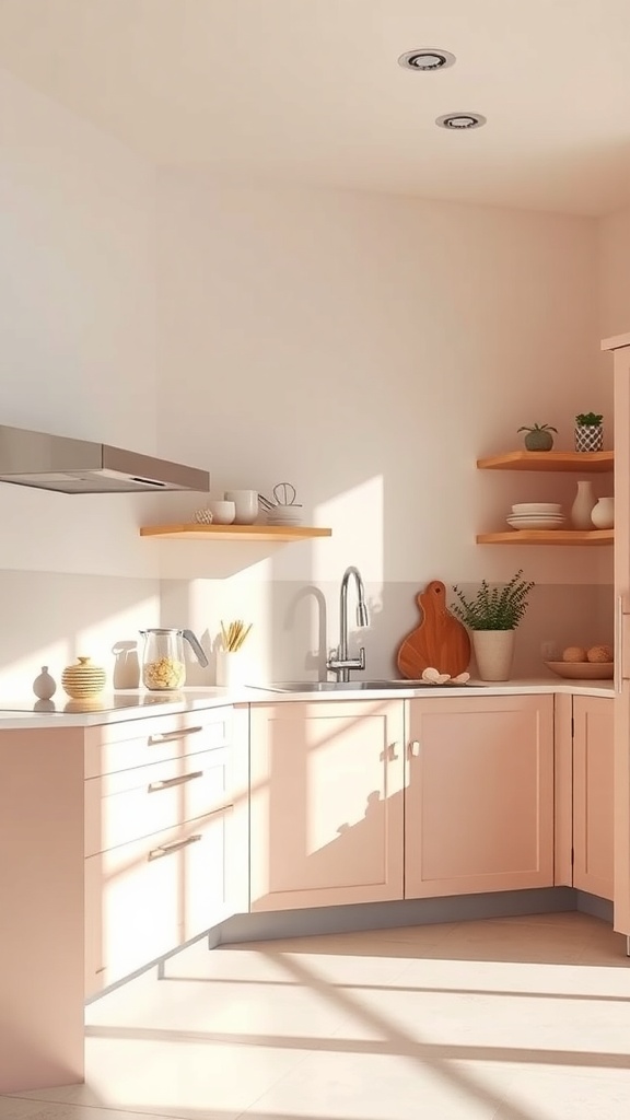 Modern pink kitchen interior with soft blush accents