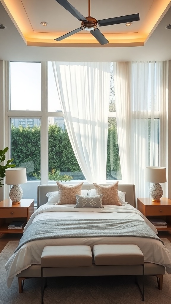 Stylish nightstands with lamps beside a bed in a luxurious bedroom setting