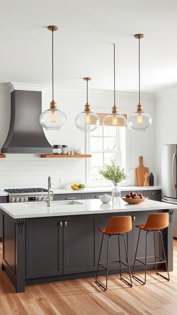 Stylish pendant lighting over a modern kitchen island