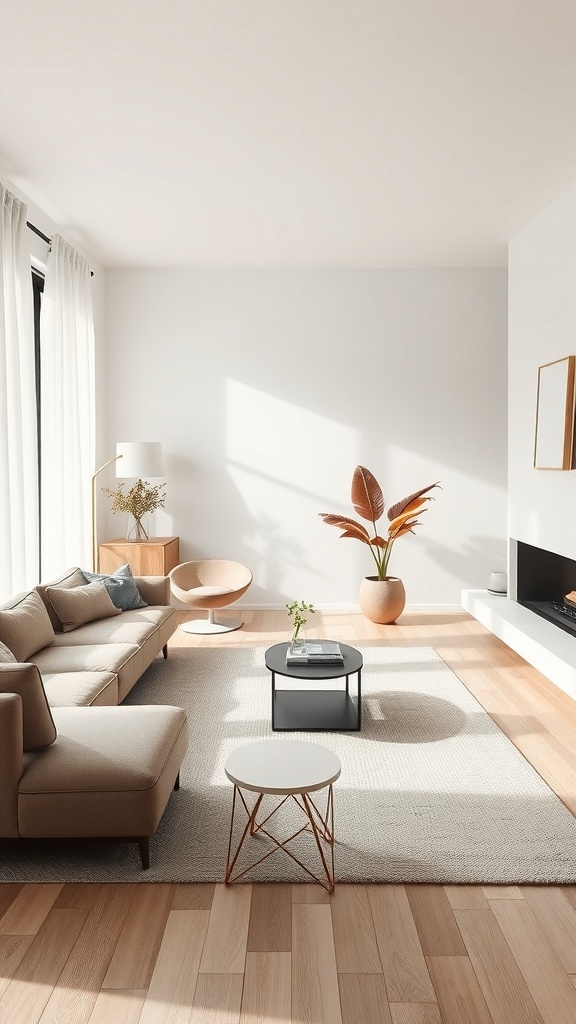 Modernes Wohnzimmer mit minimalistischem Design und einem stilvollen Teppich