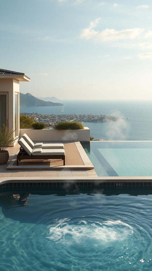 Luxuriöser Pool mit Thermalwasser und Blick auf das Meer