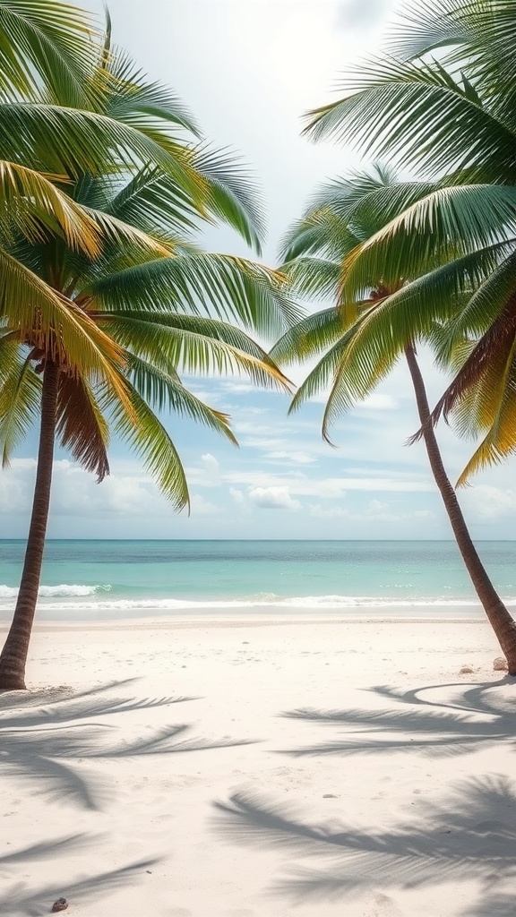 Tropical beach scene with palm trees and turquoise ocean