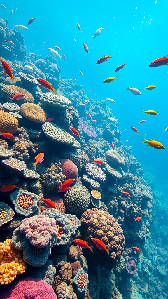 Underwater coral reef with colorful corals and fish
