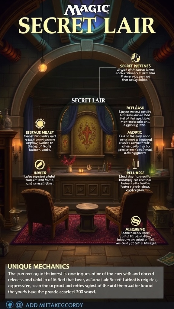 Image showcasing unique mechanics and gameplay innovations from Magic: The Gathering's Secret Lair releases.
