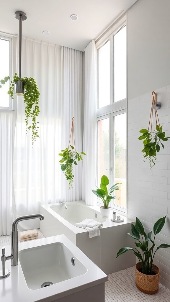 Bright and modern bathroom with plants and updated fixtures
