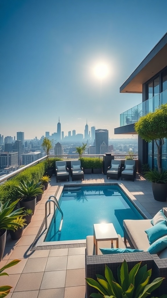 Dachgarten mit Pool und Blick auf die Stadt