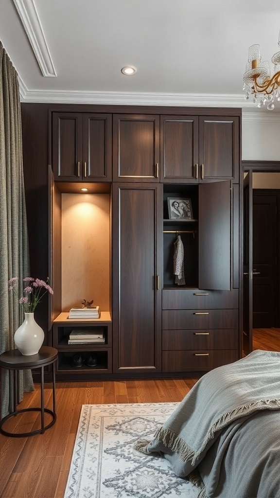 Stylish wardrobe fitted in an alcove in a small bedroom