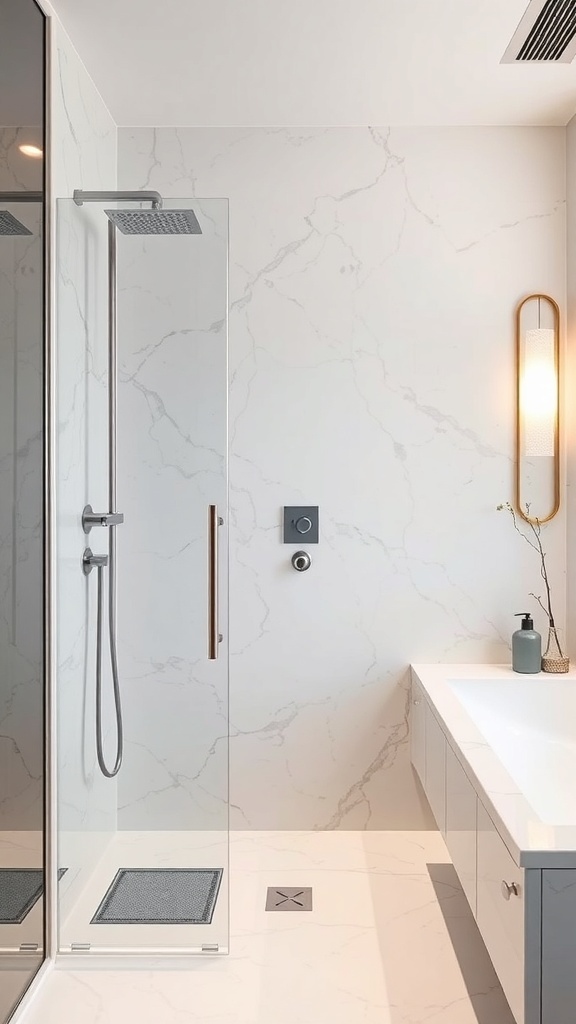 Moderne Walk-In-Dusche mit verstecktem Ablauf und eleganter Gestaltung