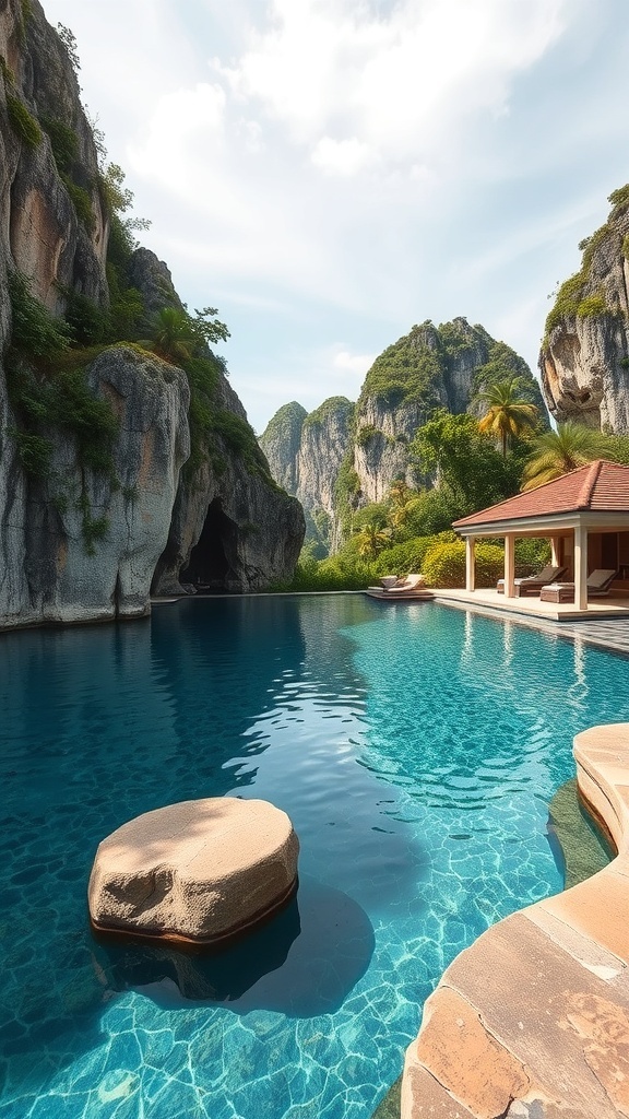 Versteckte Lagune in Thailand mit klarem Wasser und umgebenden Felsen