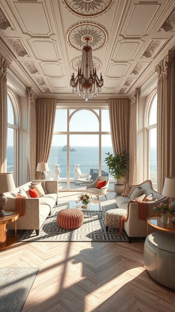 Luxuriös gestalteter Wohnraum mit Rococo Revival und Eclectic Maximalism Elementen