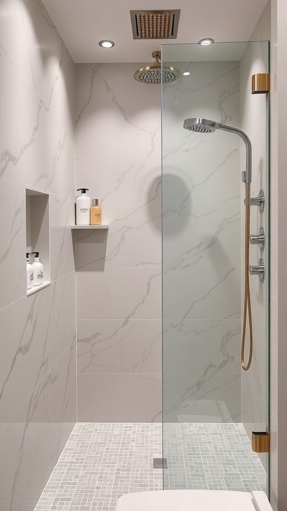 Moderne Walk-In-Dusche mit Wandnische für Duschutensilien