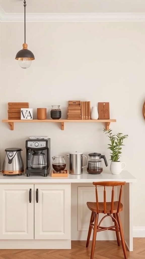 Cozy small coffee bar with warm color palette and wooden decor