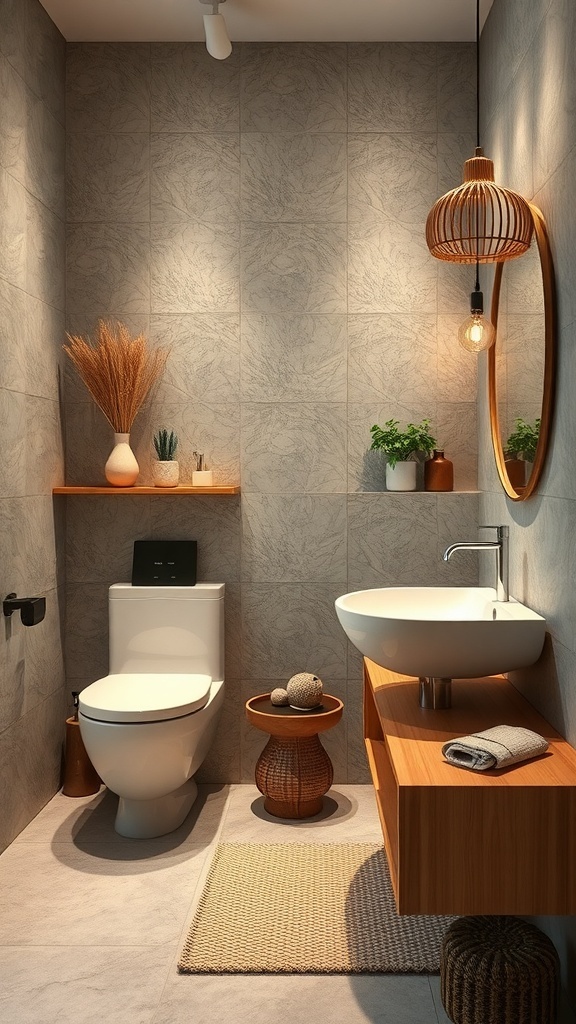 Modernes Badezimmer mit wassersparenden Armaturen und Erdtönen