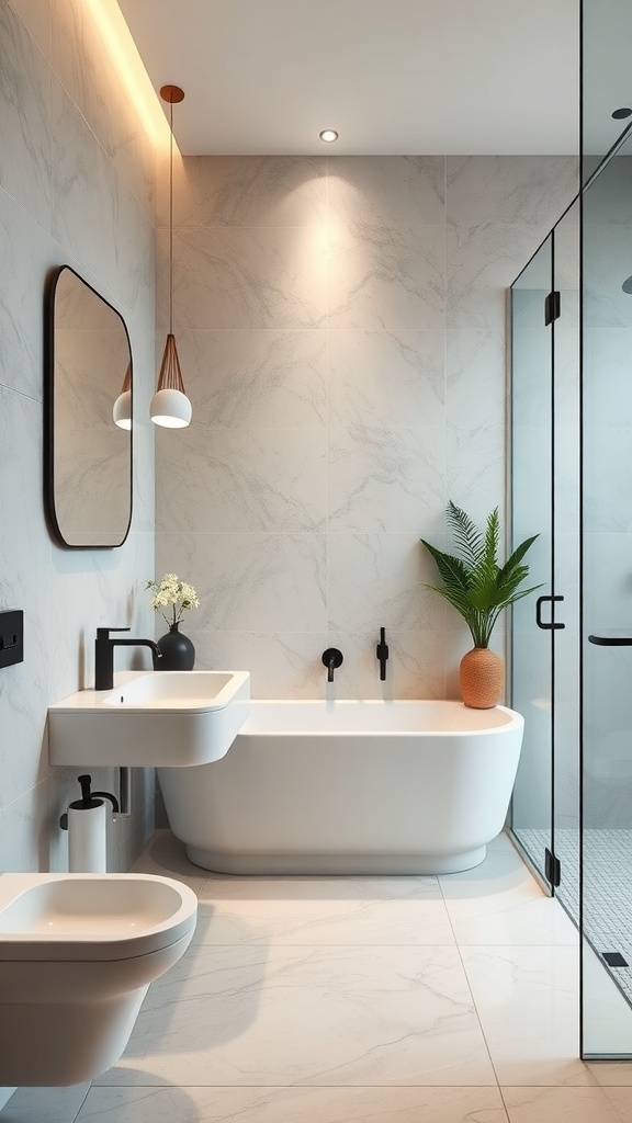 Modern bathroom featuring water-saving fixtures and plants