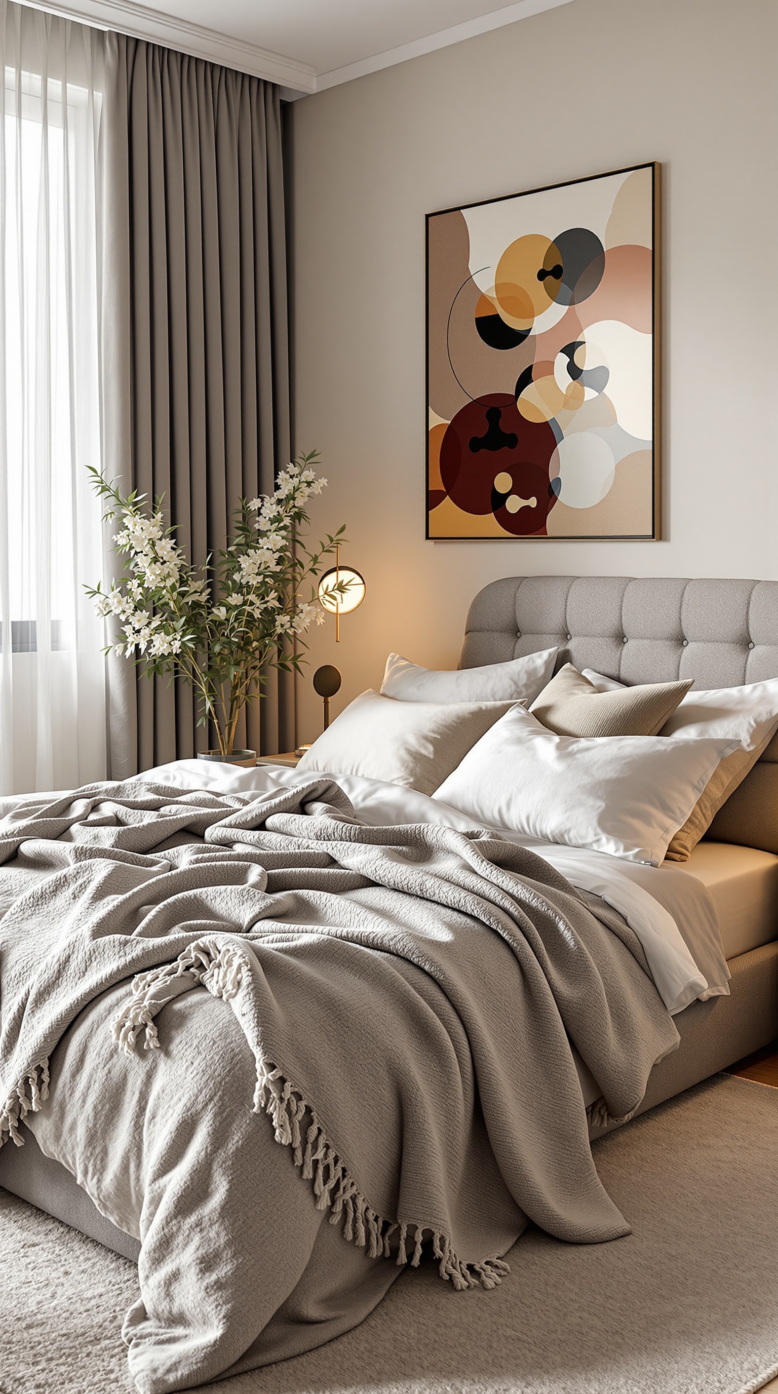 Gemütliches Schlafzimmer mit weichen Textilien und natürlichem Licht
