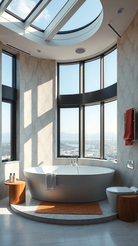 Modernes Badezimmer mit großer Badewanne und Aussicht