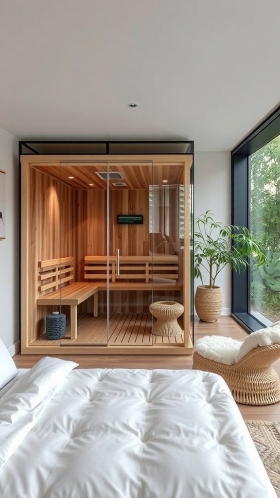 Moderne Wellness-Oase mit großen Fenstern und stilvollem Interieur