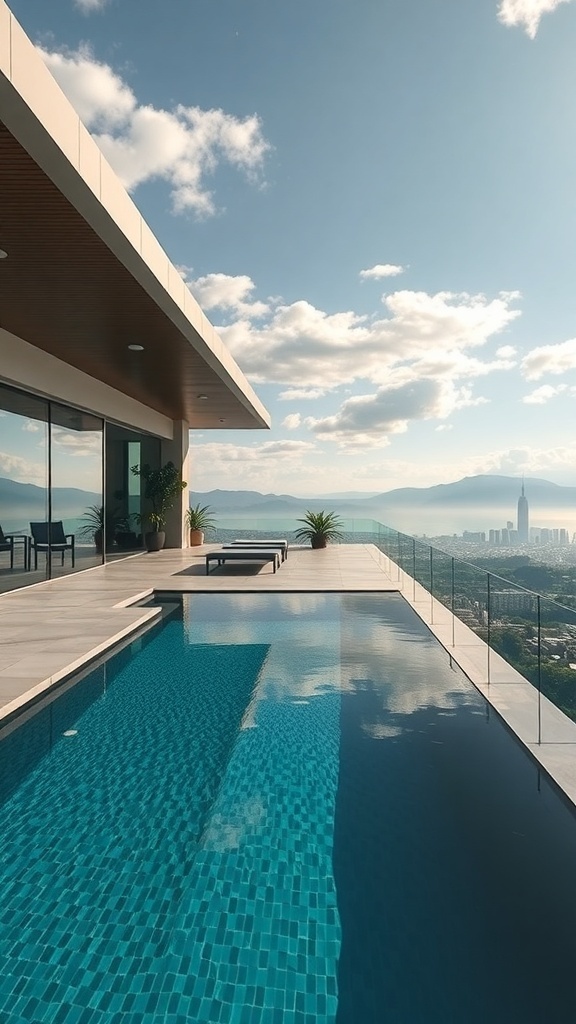 Ein luxuriöser Infinity-Pool mit Blick auf die Berge und die Stadt.
