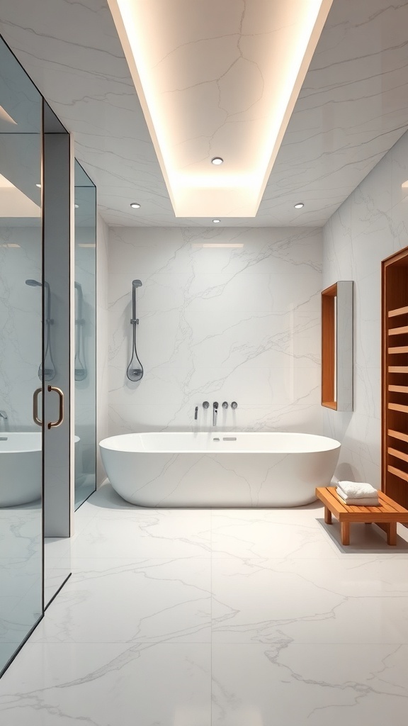 Luxuriöses Badezimmer mit freistehender Badewanne und moderner Dusche