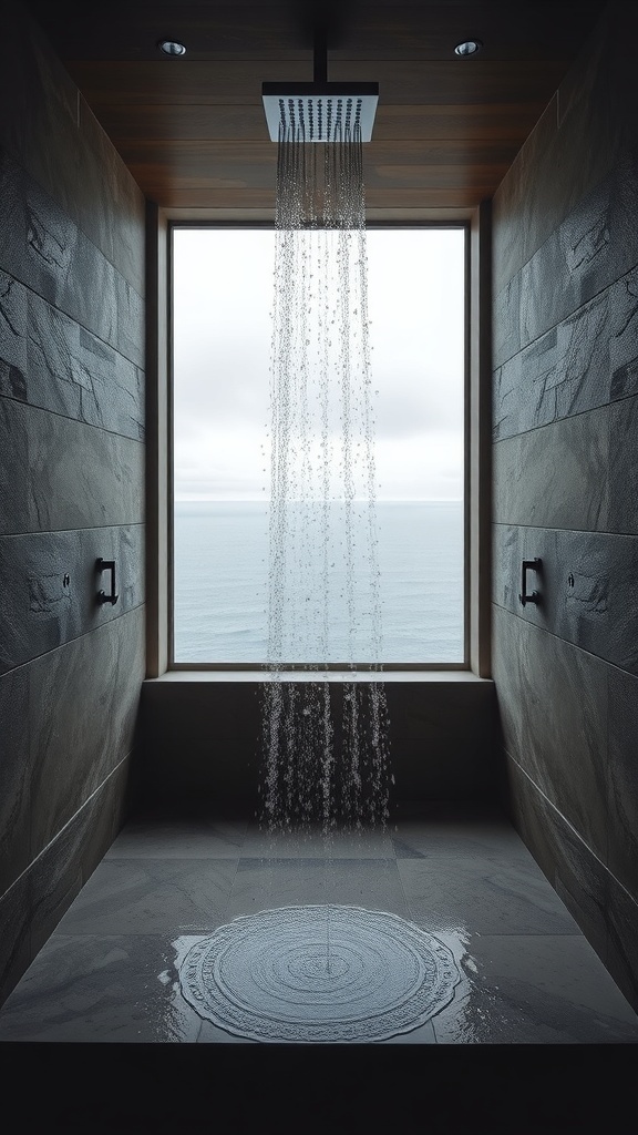 Zen-inspirierte Dusche mit Blick auf das Meer