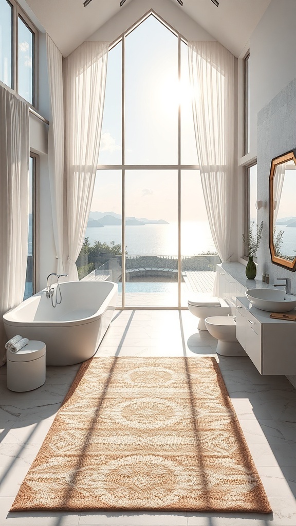 Luxuriöses Badezimmer mit großen Fenstern und natürlichem Licht