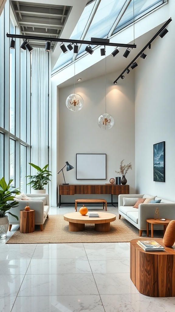 Modernes Wohnzimmer mit nachhaltigen Möbeln und viel natürlichem Licht
